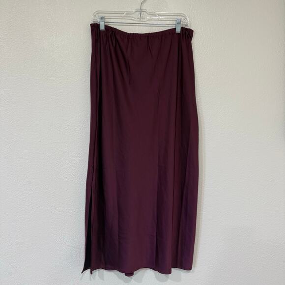 Old Navy High Waisted Satin Midi Slip Skirt Cherry Park Purple Maroon Size Large - Picture 5 of 8